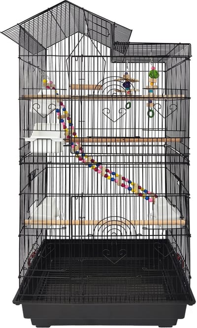 ACXIN Vogelkooi - Grote Zwart Metalen Vogelkooi Voor Kanaries & Parkieten - Met Speelgoed & 46x35,5x99cm