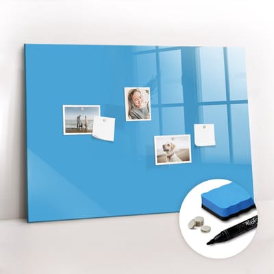 Tulup Whitebord - Kleur Blauw Magneetbord - 100 cm x 70 cm - Magneetbord Rechthoekig - Minimalistisch Prikbord - Magneetbord Design - Notitiebord Werkplek - Gratis 5 Sterke Magneten + Whiteboard Marker & Wisser - Foto Magneetbord - Magnetisch Bord