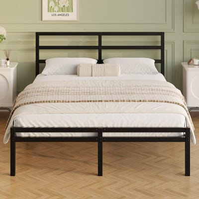 Solidchoice- Bedframe 140 x 190 cm - Metalen Constructie - Hoofdeinde/Voetenbord - Opbergruimte 26,2 cm - Eenvoudige Montage - Geluidsvrij - Bed