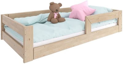 Need Sleep Montessori Bed Kinder Vloerbed 140x70 cm - Naturel Hout - Lattenbodem Laag Kinderbed - met Uitvalbescherming - Peuterbed Jongens Meisjes – Bed voor Kinderen