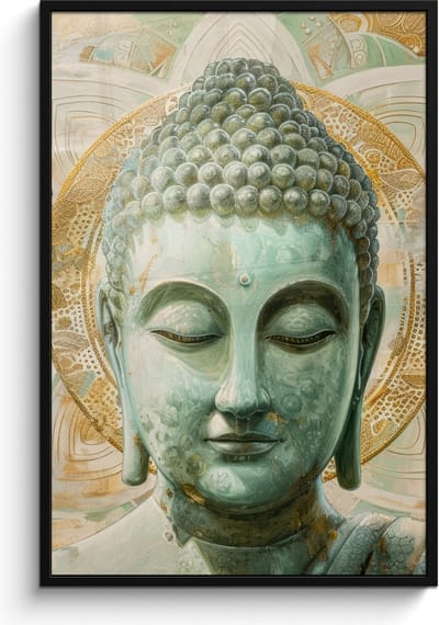 Poster in lijst - Fotolijst 80x120 cm - Posters - Buddha - Mandala - Modern - Spiritualiteit - Posterlijst zwart - Decoratie - Wanddecoratie woonkamer - Muurdecoratie slaapkamer