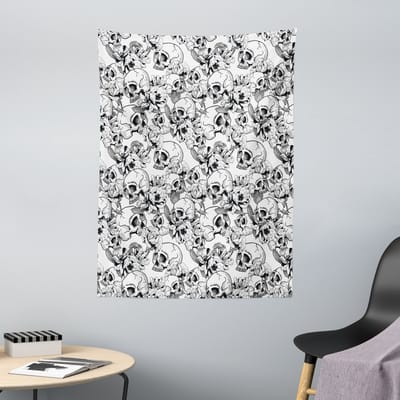New Bed Viering Schets Dode Schedel Decoratieve Wandtapijt, Stoffen Wanddecoratie voor Slaapkamer Woonkamer Studentenkamer, 110cm x 150cm