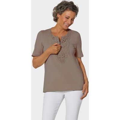 Shirt met ronde hals en gehaakt kant - bruin - Gr. 38 van Goldner Fashion