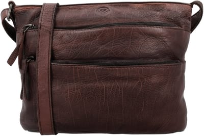 Hide & Stitches Paint Rock Crossbody Schoudertas - Handige Ritsvakken - Leren Dames Tas - Donkerbruin