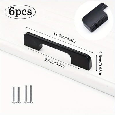 6 Stuks Aluminiumlegering Materiaal Zwarte Kasttrekkers, Amerikaanse Massieve Verdikte Keukenkasttrekkers, Ladeknoppen, Meubelbeslag Hole distance 9.6cm zwart
