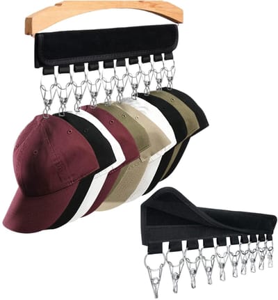 1 stuk - Hoeden Organizer Kledinghanger - met Clips Draagbare Ophanger - voor Petten Caps en Hoedenopslag in Kast- zwart