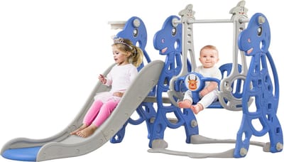 4-in-1 Kinderglijbaan: Vrijstaande glijbaan voor binnen en buiten, peuterglijbaan met basketbalring, schommel en klimrek, tuinglijbaan voor kinderen vanaf 1 jaar (Type B) NAIZY