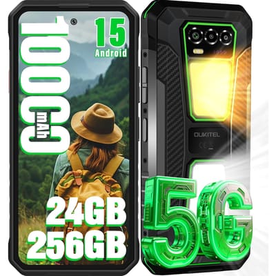 Téléphone Portable OUKITEL WP58 PRO 5G 24 Go+256 Go Écran 6,7  64 Mpx 10000 mAh Android 15 Smartphone vert