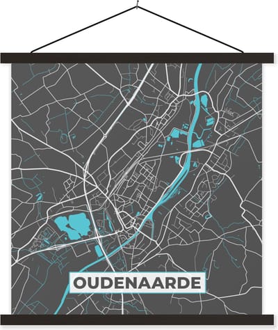 Posterhanger incl. Poster 60x60 cm - Schoolplaat - Stadskaart – Grijs - Kaart – Oudenaarde – België – Plattegrond - Textielposter - Zwarte latten - Stadskaart