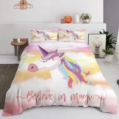 Parure de lit princesse pour enfants, jolie parure de lit 150 x 200 cm, housse de couette et taie d'oreiller, motif château, pour lit simple, 200 x 200 cm. 173x218cm 2pcs