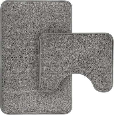 2-Delige Luxe Badmat Set – Extra Zachte Microvezel Shaggy Badkamermatten, Absorberend, Antislip & Sneldrogend (50x80 cm + 50x40 cm U-vormig)