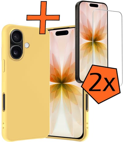 Hoes - Met 2x Screenprotector - Geschikt voor Apple iPhone 17 - Sterk & Shockproof - Back Cover - Siliconen Case - Telefoon Hoes - Geel