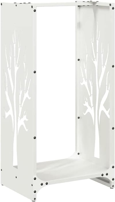 Brandhoutrek - Houtopslag binnen - Haardhout bewaren - Koudgewalst staal - 40x30x80 cm - Wit