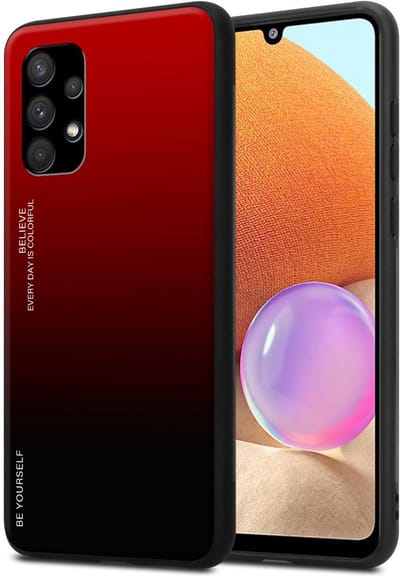 Cadorabo Hoesje geschikt voor Samsung Galaxy A32 4G in ROOD - ZWART - Tweekleurige beschermhoes van TPU-silicone Case Cover en achterzijde van gehard glas