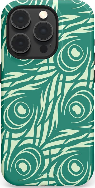 Casetastic hoesje geschikt voor Apple iPhone 15 Pro - MagSafe - Dubbellaagse bescherming - Troste Turquoise Pauw Veren - Fashion Case - Turquoise Mintgroen Crème