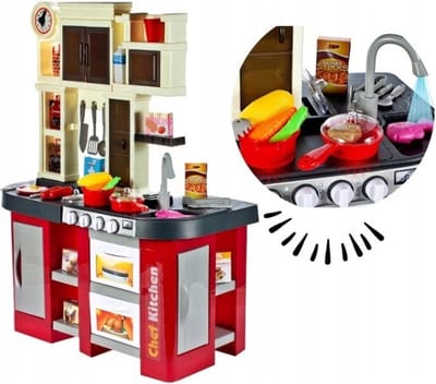 Ilso speelgoed keuken - speelkeuken - stromend water - eten en drinken - keukengerei - 58 delig - licht en geluid - inclusief batterijen