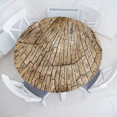 ABAKUHAUS Bauholz elastisch rond tafelkleed, Wood Natural Forest, Allround elastisch tafelkleed, 90 cm - 100 cm, bruin