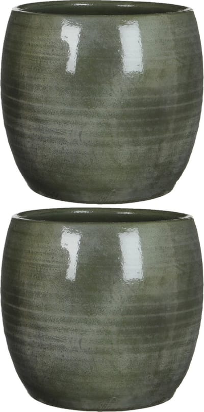 Mica Decorations Plantenpot - 2x stuks - groen - glans - keramiek - 28 x 26 cm - plantenpotten binnen