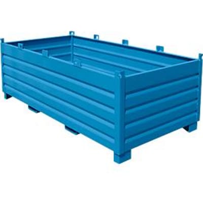 Bauer SBS 2000 opvangbaksysteem, L 1200 x B 2400 x H 850 mm, tot 3 hoog stapelbaar, gelakt, met transportwagen, lichtblauw RAL 5012