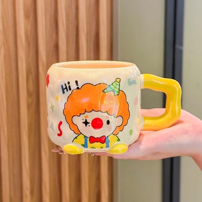 Schattige Melk Fufu Clown Beker Cartoon Keramische Mok met Deksel Lepel Kinderen Drinkwater Beker Meisjes Verjaardagscadeau 401-500ml