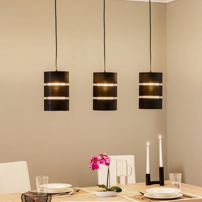 Lindby - hanglamp - 3lichts - Stof, metaal - H: 28 cm - E27 - zwart, goud