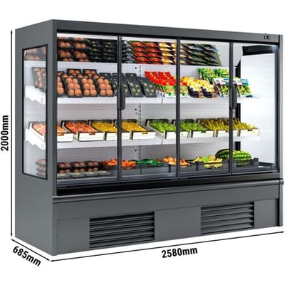 GGM Gastro Wandkühlregal - 2580mm - 740 Liter - mit 4 doppelt verglasten Flügeltüren & 2 Ablagen Grijs