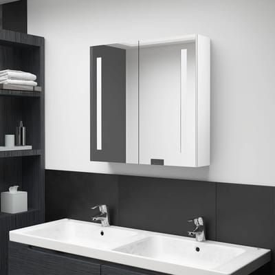 vidaXL - Badkamerkast - met - spiegel - en - LED - 62x14x60 - cm - glanzend - wit