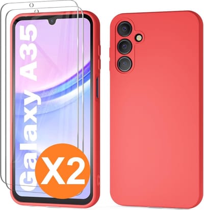 Hoesje geschikt voor Samsung Galaxy A35 siliconen hoesje Rood zacht TPU backcover - Met gehard glas screenprotector - 2 stuks