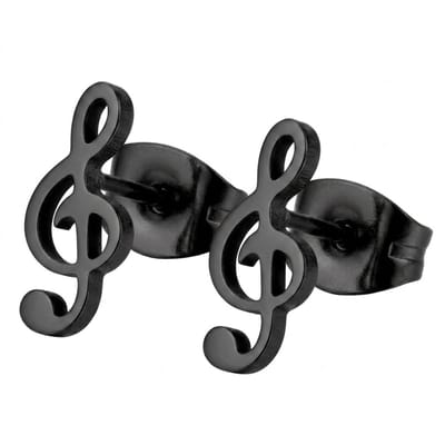 Zwarte oorstekers voor dames en heren – metalen oorbellen met muzieknoot design – moderne oorstekers in vorm van g-sleutel