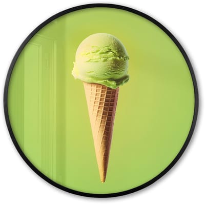 Poster in lijst Rond - Fotolijst 60x60 cm - Posters - Hoorntje - Schepijs - Groen - Ronde posterlijst zwart - Decoratie - Wanddecoratie woonkamer - Muurdecoratie slaapkamer