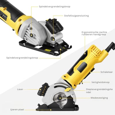 HEZIVO® Invalzaag - Handcirkelzaag - Mini Cirkelzaag - 3 Zaagbladen Hout, Kunstof, Tegels - 580 W