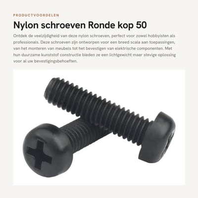 Dailygoods - Nylon schroeven - Ronde kop - 50 stuks - Zwart - Kruiskop schroeven - Geschikt voor diverse toepassingen - M6x8mm