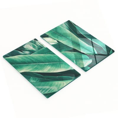 Glazen serveerplanken voor in de keuken met vintage bladmotief, 2x30x52 cm