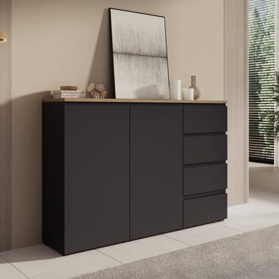 Meubella - Moss - Dressoir - Zwart/Eikenpatroon - 150x35x100 cm