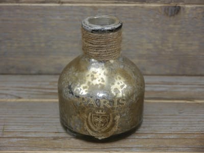 SENSE Decoratieve Fles vaasje met opdruk - Vintage stijl - Zilver antiek - Mini Vaasje - Kandelaar Fles *2 STUKS*
