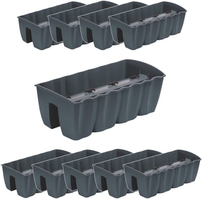 Prosperplast Plantenbak - Set van 10 stuks balkonpot - kunststof - 58 cm - 18L - Antraciet en Grijs kleur - voor buiten