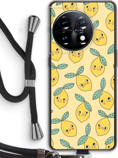 Case Company® - Hoesje met koord geschikt voor OnePlus 11 hoesje met Koord - Citroenen - Telefoonhoesje met Zwart Koord - Bescherming aan alle Kanten en Over de Schermrand