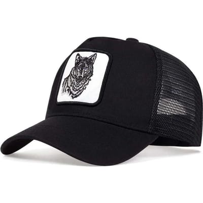 Nieuwe Geborduurde Wolf Heren Mode Casual Pet Dames Buiten Ademend Zonnescherm Net Hoed Zomer Baseballpet Ademend 56-60cm black
