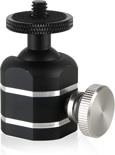 Compacte Zwenkbare Ball Head Statiefkop met 1/4 Schroefdraad en Hot Shoe Adapter - Zilver
