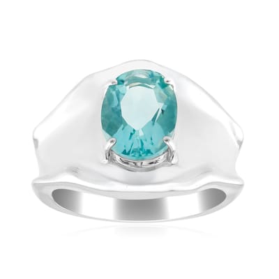 Cavill - Zilveren Ring 925 - 1,615 ct Ovale Fluoriet Blauwgroen - Palladium Laag - Moderne Viergrijper Zetting - Elegante Edelsteen