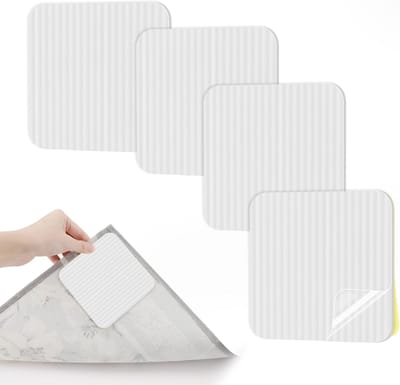 Antislip tapijtplakkers set van 4 – Herbruikbare en wasbare tapijtgrippers met sterke zuigtechnologie – Houdt tapijt stevig op zijn plaats en voorkomt omkrullen`