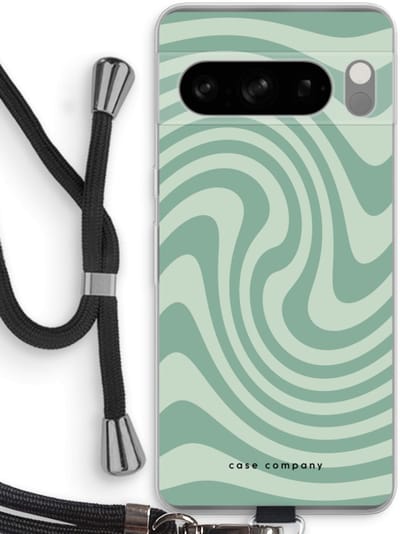 Case Company® - Hoesje met koord geschikt voor Google Pixel 8 Pro hoesje met Koord - Swirl Groen - Telefoonhoesje met Zwart Koord - Bescherming aan alle Kanten en Over de Schermrand