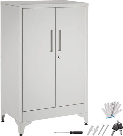 tectake® Stalen Archiefkast - 60 x 40 x 100 cm - Opbergkast voor Kantoor, Garage - Kantoorkast - Documenten Kast - 2 Deuren met Magneetsluiting en Sleutel - 2 Verstelbare Planken - Locker - Grijs