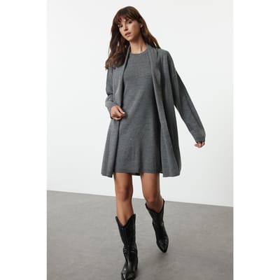Grijze, rechte mini-jurk voor dames, lang, geschikt voor casual/dagelijks gebruik.