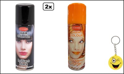 2x Haarverf/haarspray zwart en oranje 125 ml - Smiley - Festival thema feest carnaval haar kleurspray party