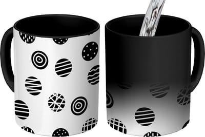 Magische Mok - Foto op Warmte Mokken - Koffiemok - Patronen - Stip - Zwart Wit - Magic Mok - Beker - 350 ML - Theemok
