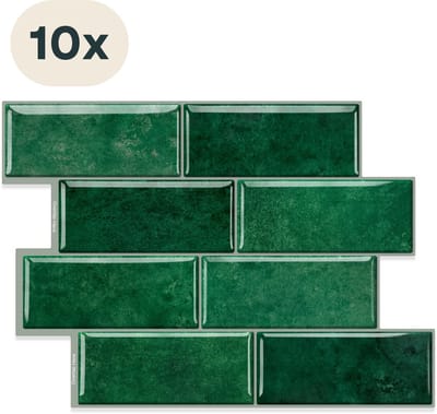 Solusia Zelfklevende Plaktegels - Groen – 10 Luxe Plaktegels voor Wand – Waterdichte Wandpanelen voor Keuken, Badkamer en Toilet – 30 x 21 cm – Makkelijk aan te brengen - Tegeltjes Tegelstickers Mozaïek