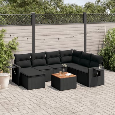 vidaXL - 8-delige - Loungeset - met - kussens - poly - rattan - zwart