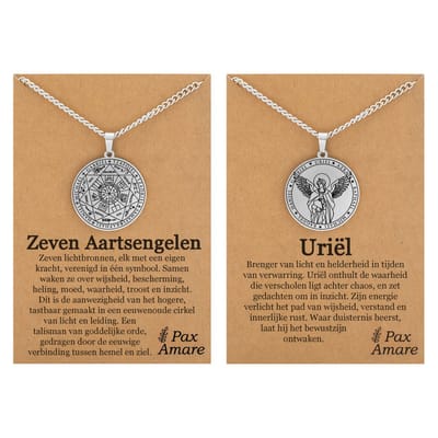 Aartsengel Uriël Ketting Bundel - Zilverkleurig - Set van 2 Beschermengel Sieraden - 60cm hanger - Pax Amare