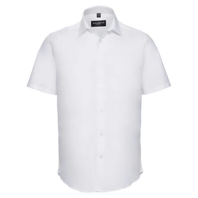 Russell Collection Heren Easy-Care Fitted Overhemd met korte mouwen (Wit)